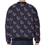 Blue And Beige Mantis Pattern Print Zip Sleeve Bomber Jacket