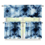 Blue And Black Acid Wash Tie Dye Print 3 Piece Kitchen Curtains