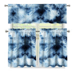 Blue And Black Acid Wash Tie Dye Print 3 Piece Kitchen Curtains