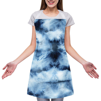 Blue And Black Acid Wash Tie Dye Print Adjustable Apron