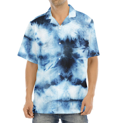 Blue And Black Acid Wash Tie Dye Print Aloha Shirt