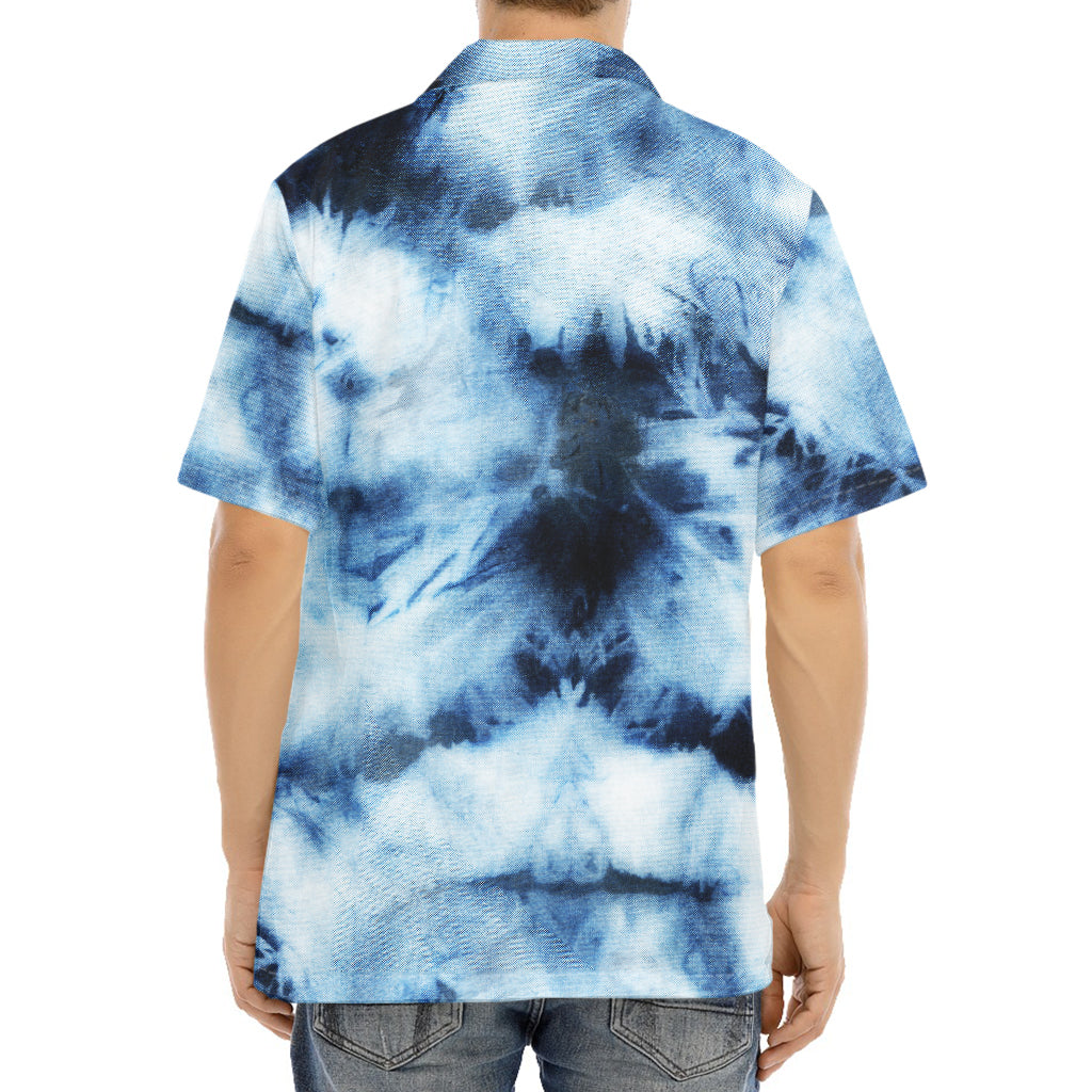 Blue And Black Acid Wash Tie Dye Print Aloha Shirt