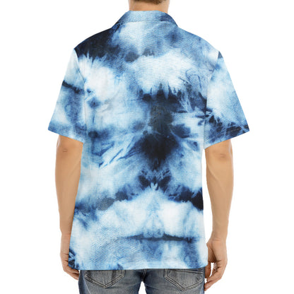 Blue And Black Acid Wash Tie Dye Print Aloha Shirt