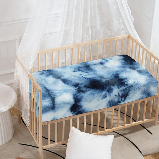 Blue And Black Acid Wash Tie Dye Print Baby Crib Sheet