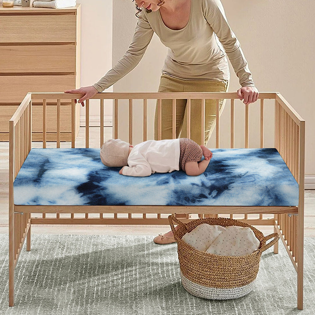 Blue And Black Acid Wash Tie Dye Print Baby Crib Sheet