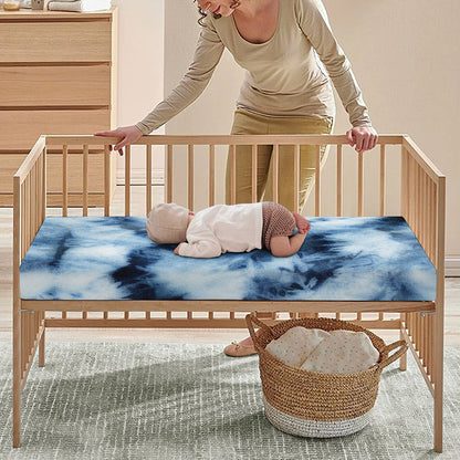 Blue And Black Acid Wash Tie Dye Print Baby Crib Sheet