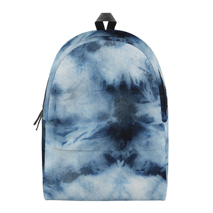 Blue And Black Acid Wash Tie Dye Print Backpack