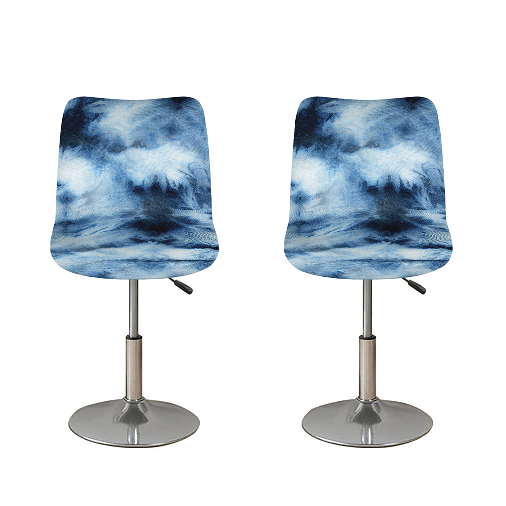 Blue And Black Acid Wash Tie Dye Print Bar Stool Covers