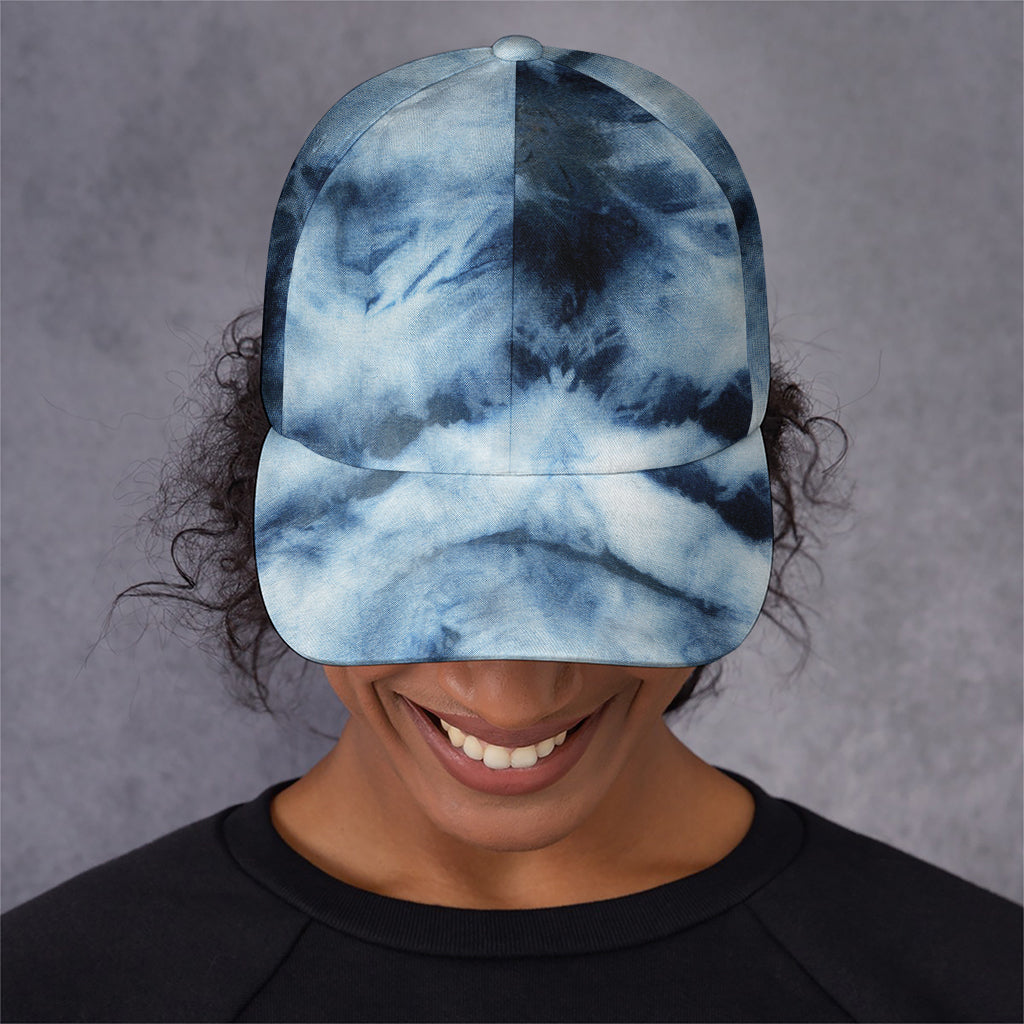 Blue And Black Acid Wash Tie Dye Print Baseball Cap