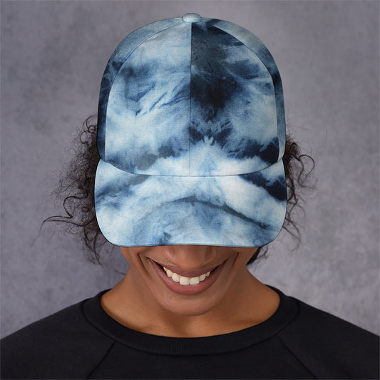 Blue And Black Acid Wash Tie Dye Print Baseball Cap