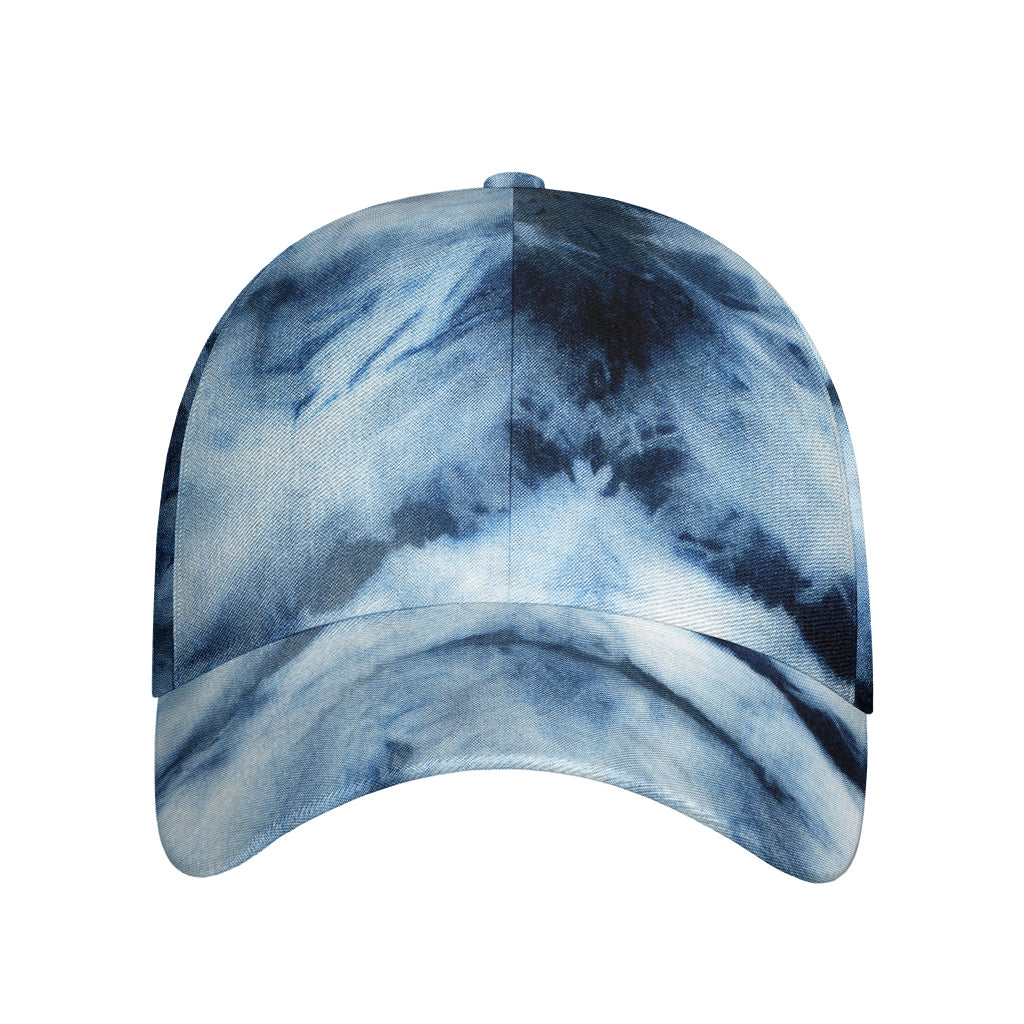 Blue And Black Acid Wash Tie Dye Print Baseball Cap