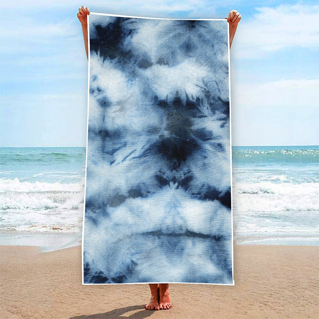 Blue And Black Acid Wash Tie Dye Print Beach Towel