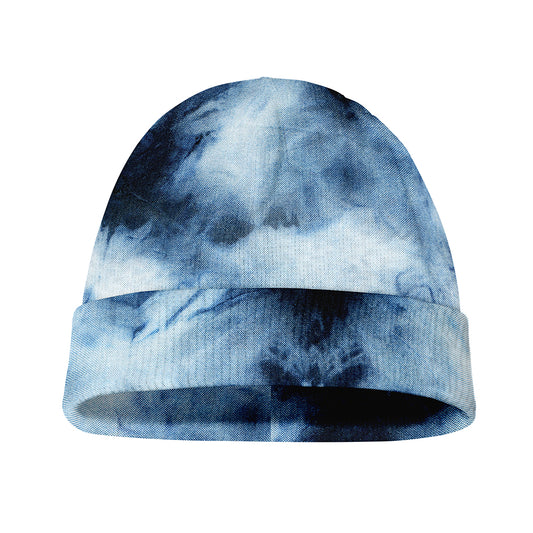 Blue And Black Acid Wash Tie Dye Print Beanie