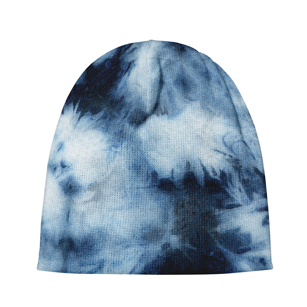Blue And Black Acid Wash Tie Dye Print Beanie