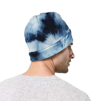 Blue And Black Acid Wash Tie Dye Print Beanie