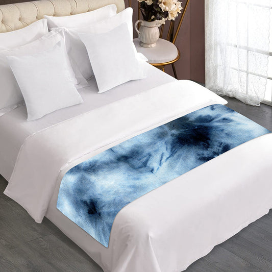 Blue And Black Acid Wash Tie Dye Print Bed Runner