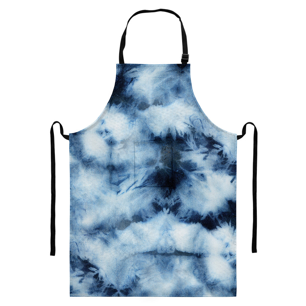 Blue And Black Acid Wash Tie Dye Print Bib Apron With Pocket