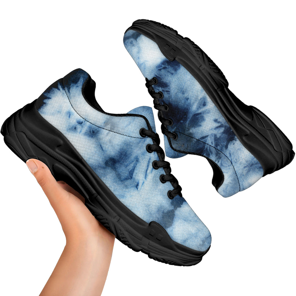 Blue And Black Acid Wash Tie Dye Print Black Chunky Shoes