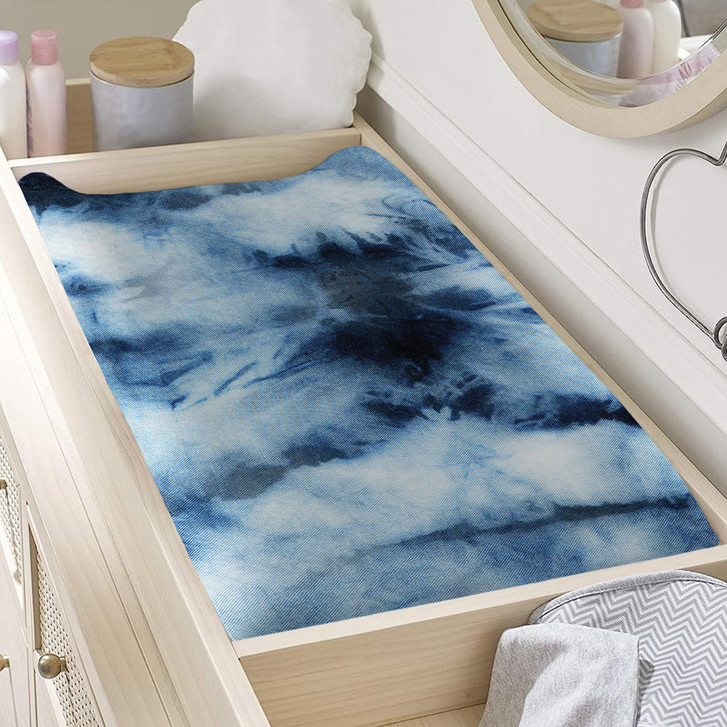 Blue And Black Acid Wash Tie Dye Print Changing Pad Cover