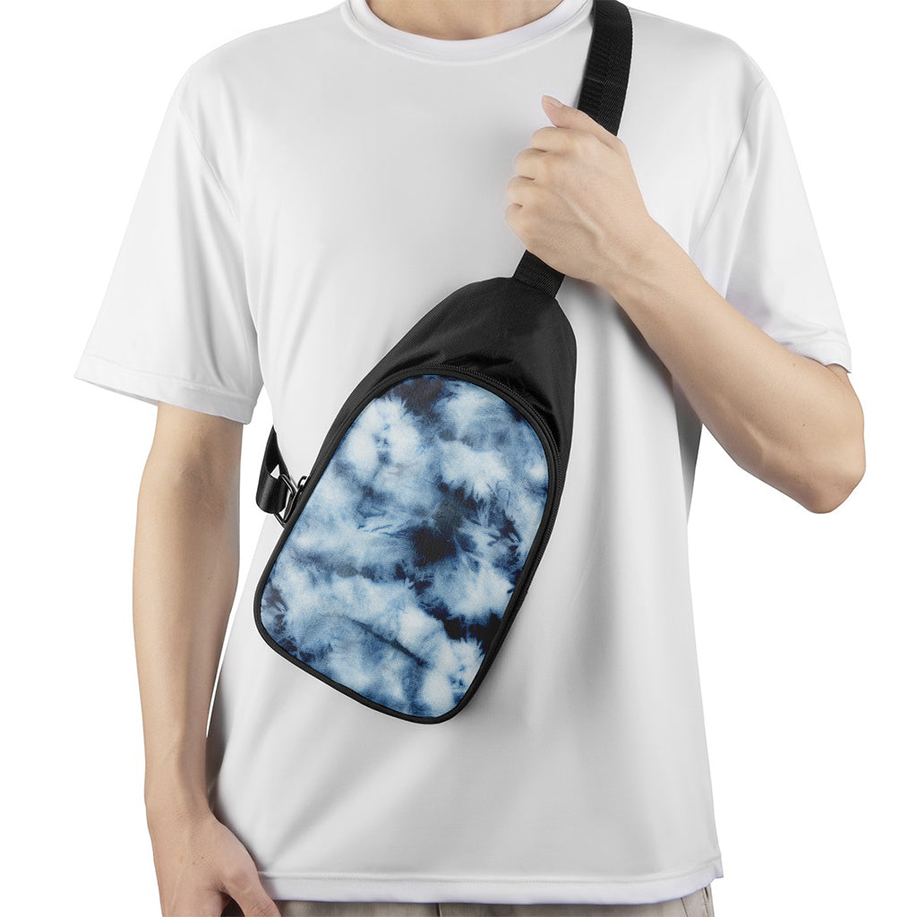 Blue And Black Acid Wash Tie Dye Print Chest Bag