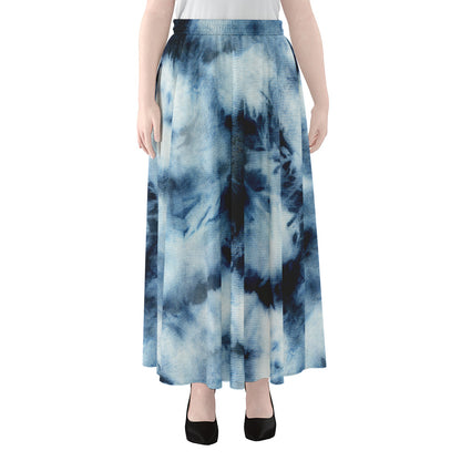 Blue And Black Acid Wash Tie Dye Print Chiffon Maxi Skirt