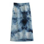Blue And Black Acid Wash Tie Dye Print Cotton Front Slit Maxi Skirt