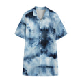 Blue And Black Acid Wash Tie Dye Print Cotton Hawaiian Shirt