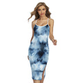 Blue And Black Acid Wash Tie Dye Print Cross Back Cami Dress