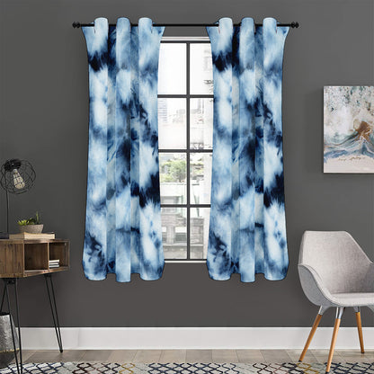 Blue And Black Acid Wash Tie Dye Print Curtain