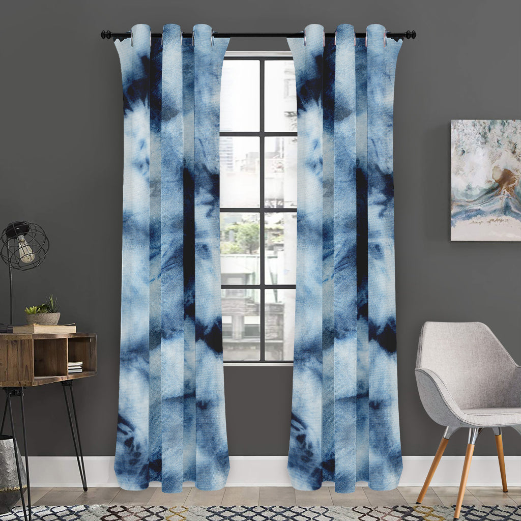 Blue And Black Acid Wash Tie Dye Print Curtain