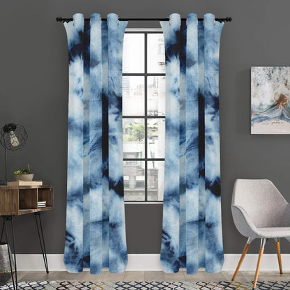 Blue And Black Acid Wash Tie Dye Print Curtain