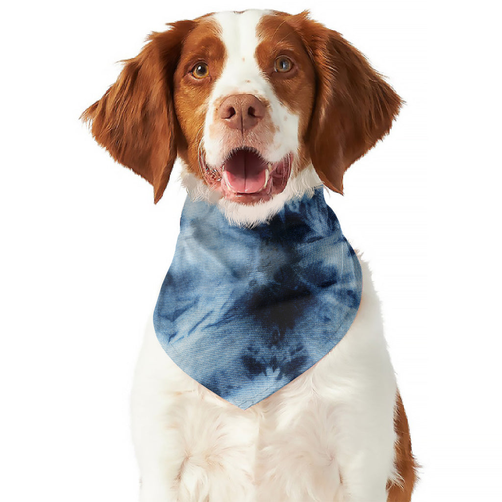 Blue And Black Acid Wash Tie Dye Print Dog Bandana