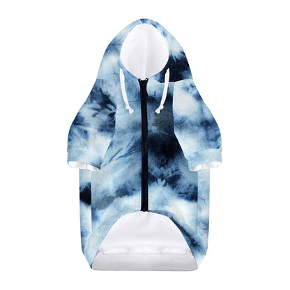Blue And Black Acid Wash Tie Dye Print Dog Zip Up Hoodie