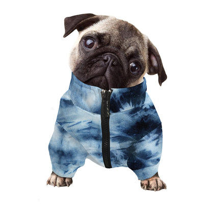 Blue And Black Acid Wash Tie Dye Print Dog Zip Up Jacket
