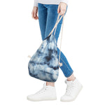 Blue And Black Acid Wash Tie Dye Print Drawstring Bag