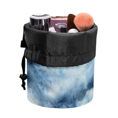 Blue And Black Acid Wash Tie Dye Print Drawstring Makeup Bag