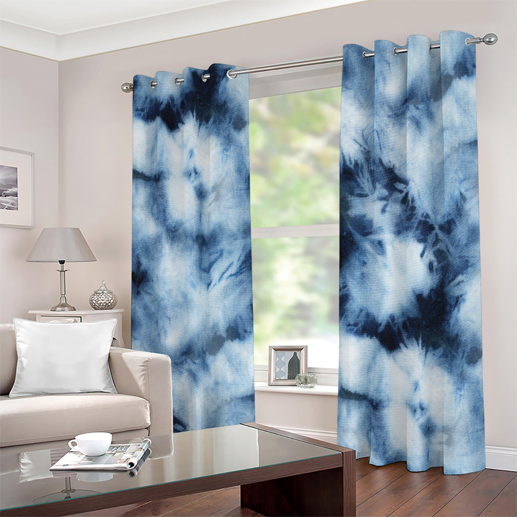 Blue And Black Acid Wash Tie Dye Print Extra Wide Grommet Curtains