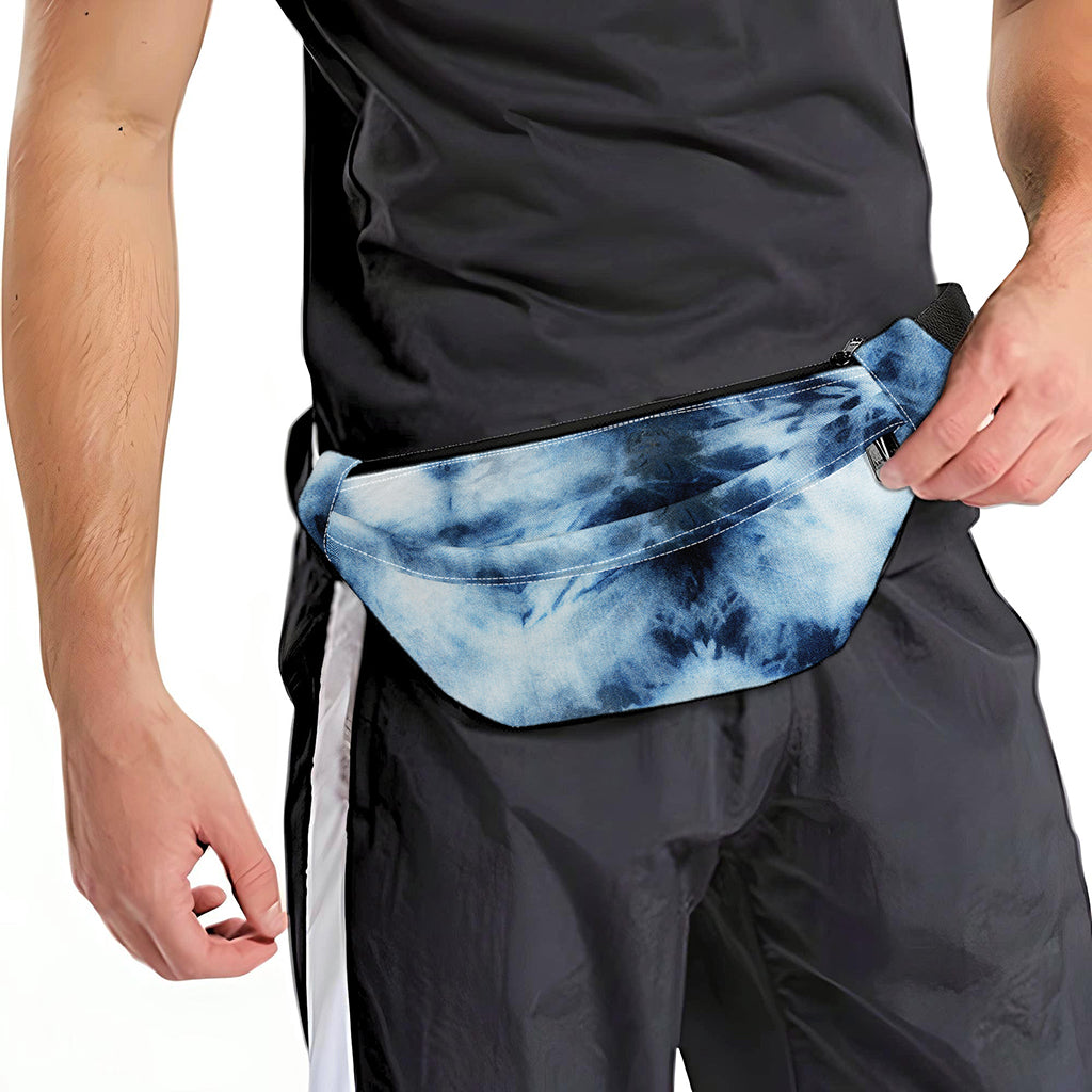 Blue And Black Acid Wash Tie Dye Print Fanny Pack