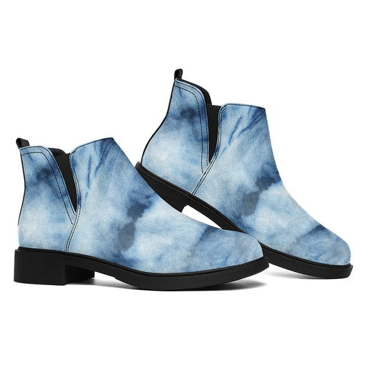 Blue And Black Acid Wash Tie Dye Print Flat Ankle Boots