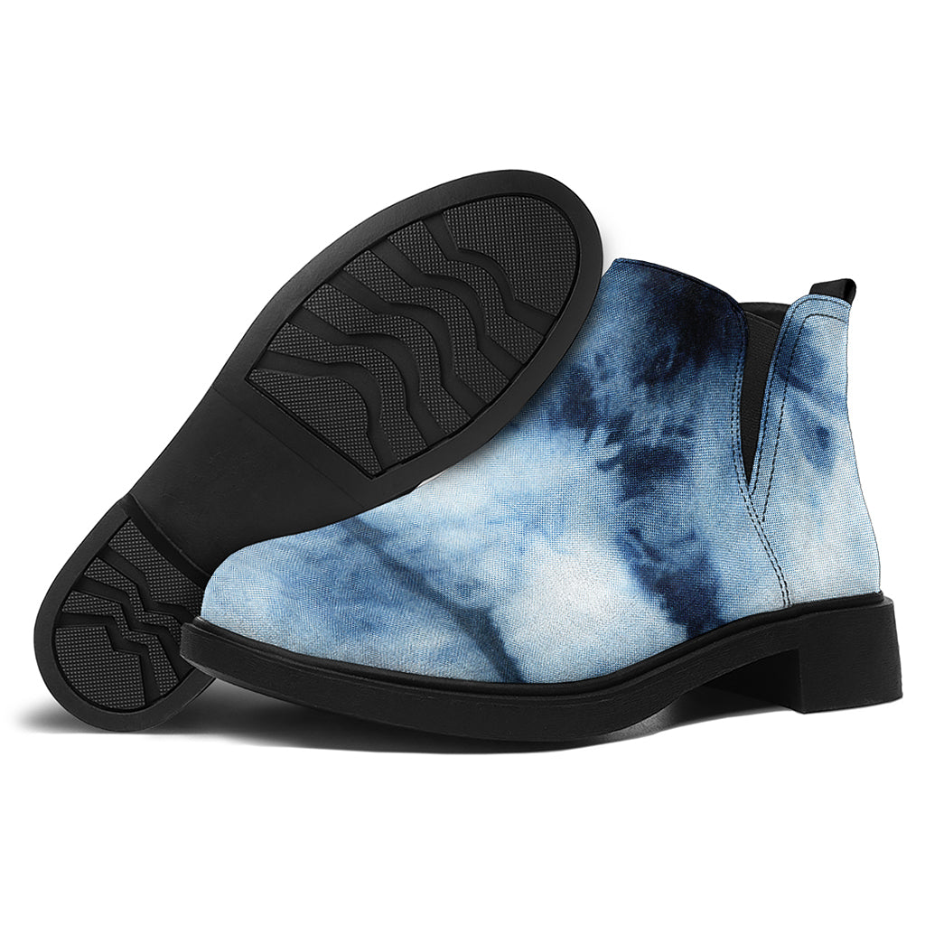Blue And Black Acid Wash Tie Dye Print Flat Ankle Boots