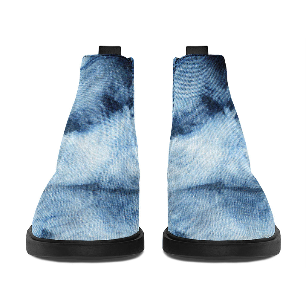 Blue And Black Acid Wash Tie Dye Print Flat Ankle Boots