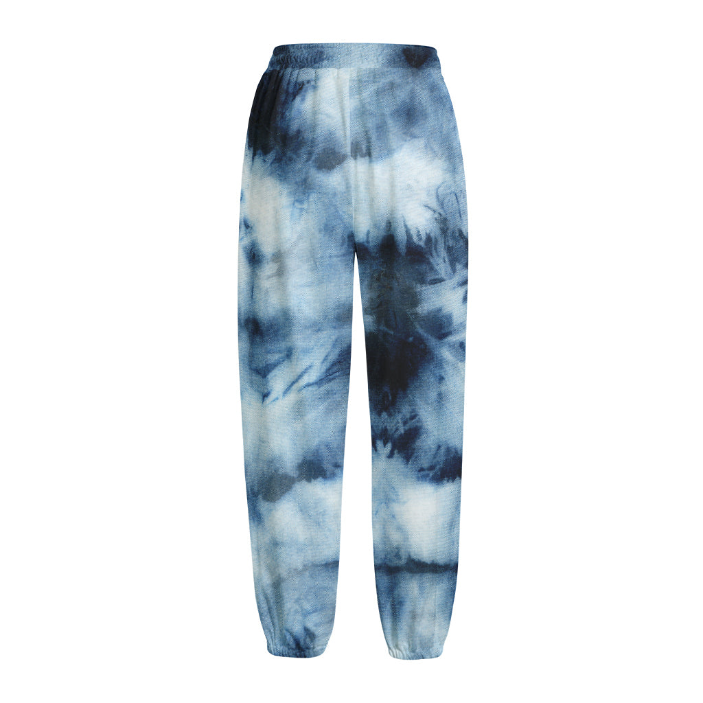 Blue And Black Acid Wash Tie Dye Print Fleece Lined Knit Pants