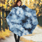 Blue And Black Acid Wash Tie Dye Print Foldable Umbrella