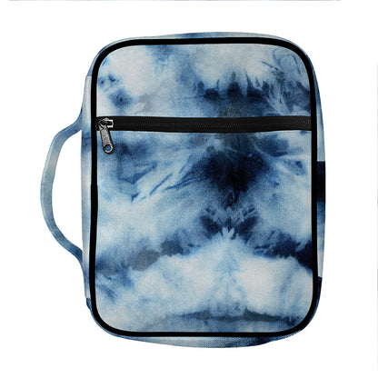 Blue And Black Acid Wash Tie Dye Print Front Pocket Bible Bag