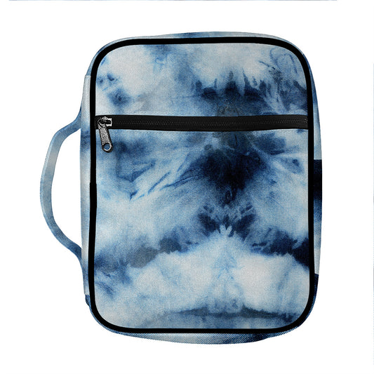 Blue And Black Acid Wash Tie Dye Print Front Pocket Bible Bag