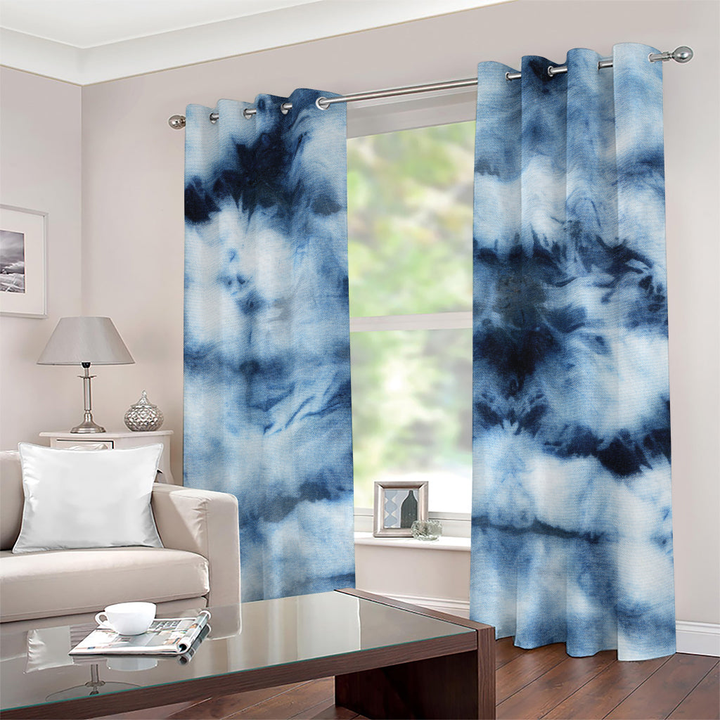Blue And Black Acid Wash Tie Dye Print Grommet Curtains