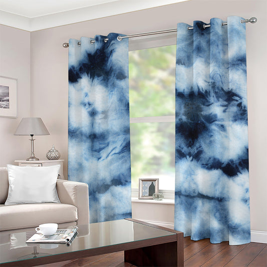 Blue And Black Acid Wash Tie Dye Print Grommet Curtains