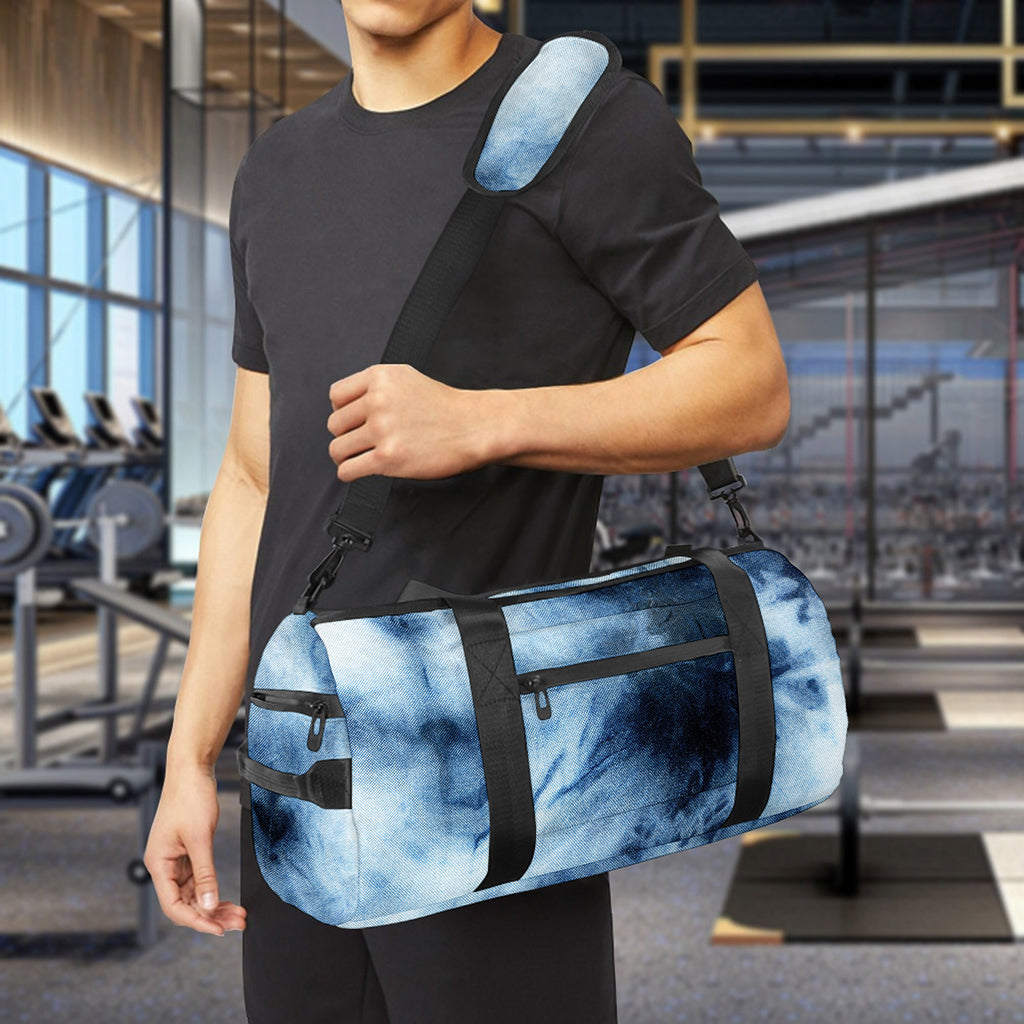Blue And Black Acid Wash Tie Dye Print Gym Bag