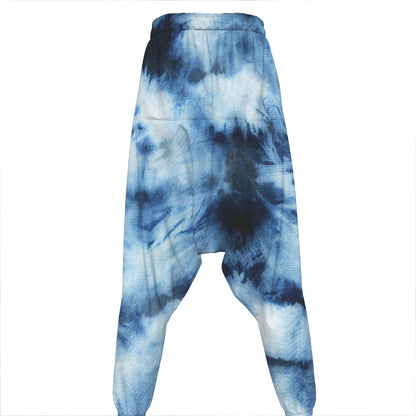 Blue And Black Acid Wash Tie Dye Print Hammer Pants