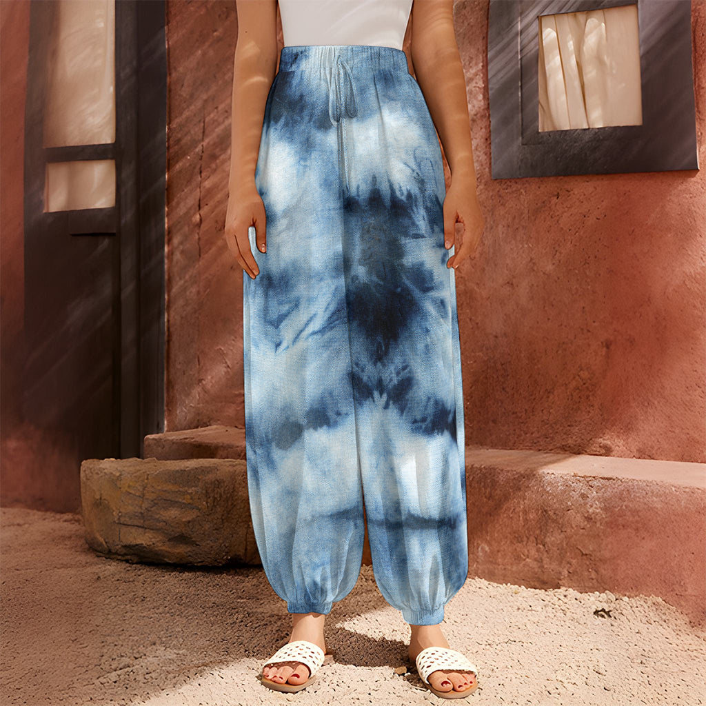 Blue And Black Acid Wash Tie Dye Print Harem Pants